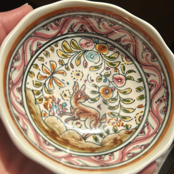 🇵🇹 Ceramicas De Caimbra hand painted 4” bowl from Portugal. Pink/yellow/green - Picture 8 of 9